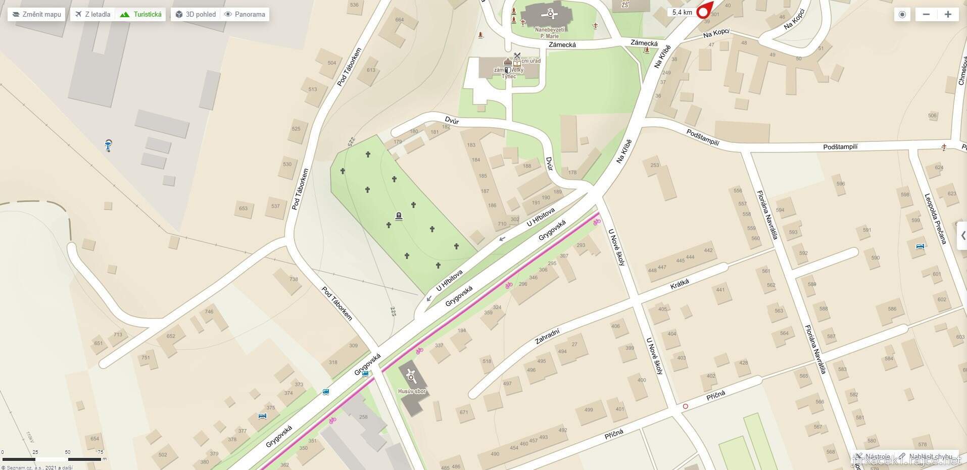 Velký Týnec - Husův sbor - mapa