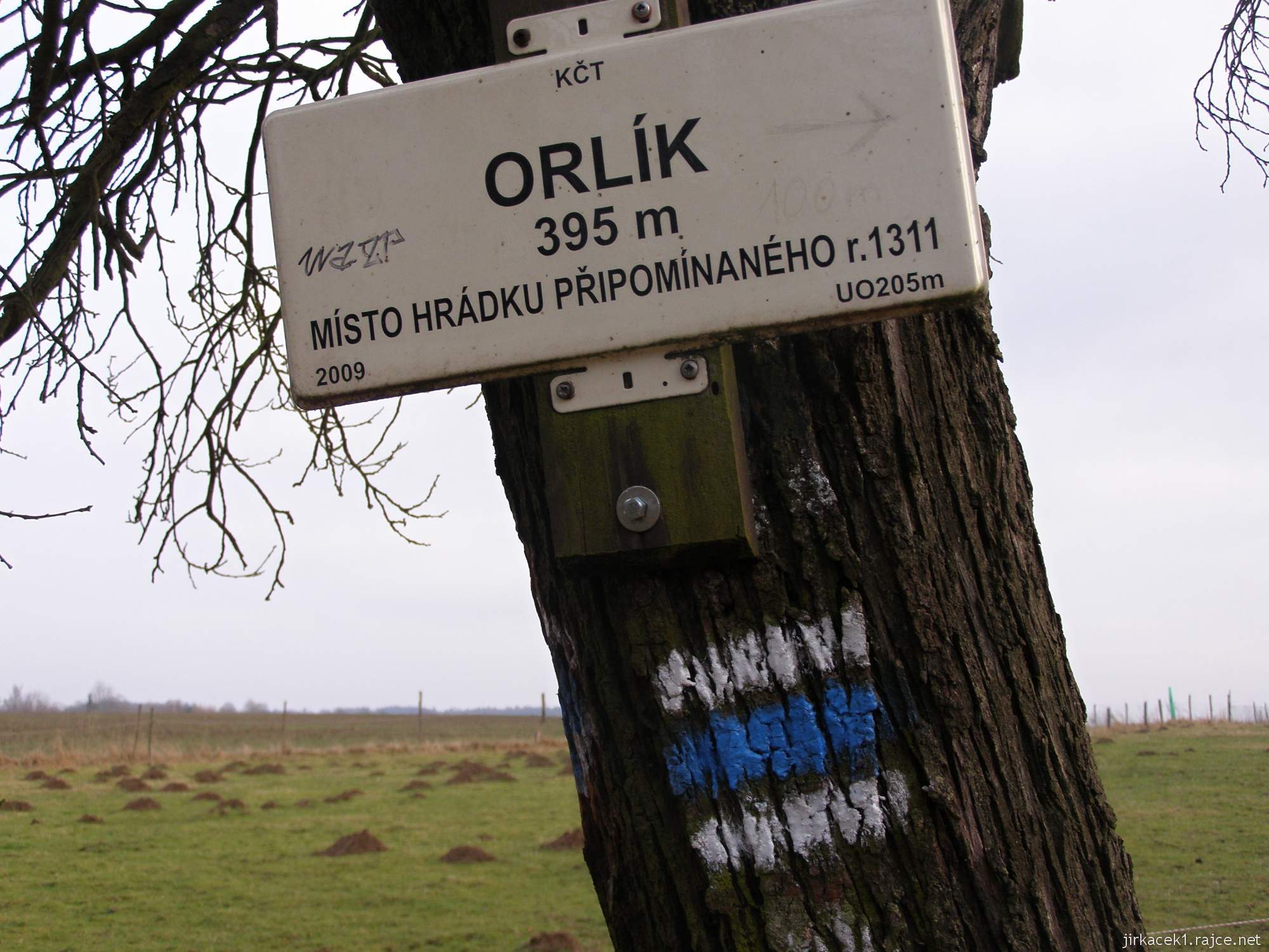 Brandýs nad Orlicí - zřícenina hradu Orlík - tabule na stromě u statku